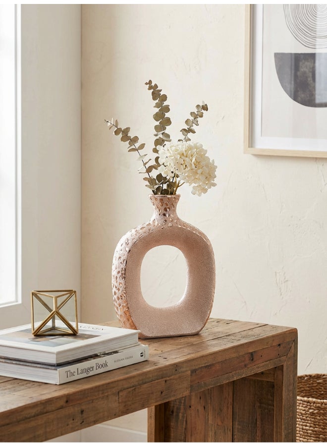 ايست من نون مزهرية سيراميك لترتيب الزهور الزخرفي، ارتفاع 25 سم | لون وردي ذهبي | تصميم فلورا إيتش | الحجم - 19x6.5x25.3 سم | مثالية لتزيين غرفة المعيشة أو مساحة المكتب. - Image 2